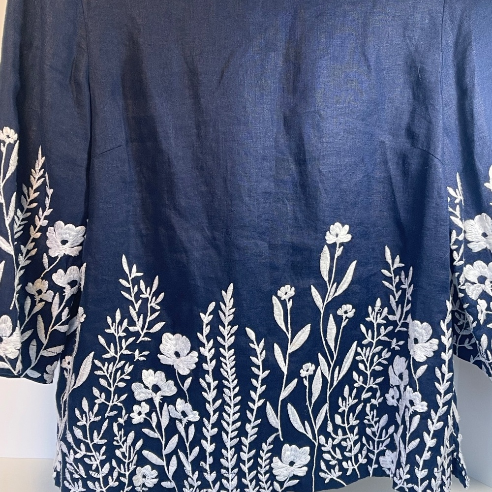 Charter club 100% linen embroidered 3/4 sleeve blouse - Picture 6 of 10